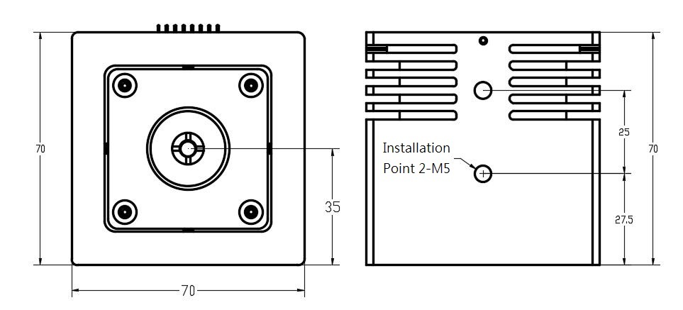 海爾欣QC-Qube? 迷你量子和帶間級(jí)聯(lián)激光器(QCL和ICL)發(fā)射頭結(jié)構(gòu)尺寸正面